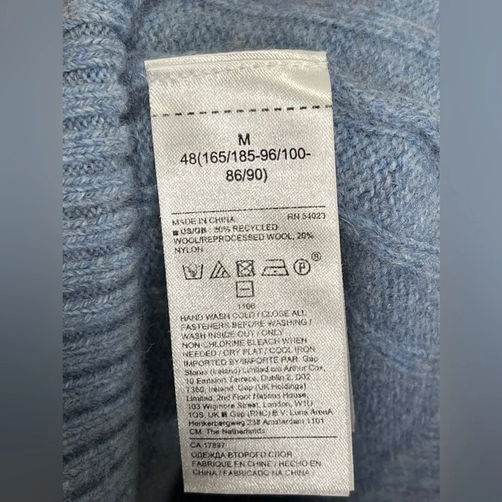 Banana Republic Italian Yarn Mock Neck Button Wool Blend Pullover Sweater Blue